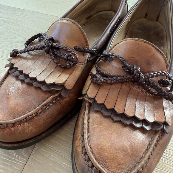 Woodstock Kiltie Slip On Leather Loafer Tan Brown Academia Preppy Shoes 11 C - Picture 1 of 9